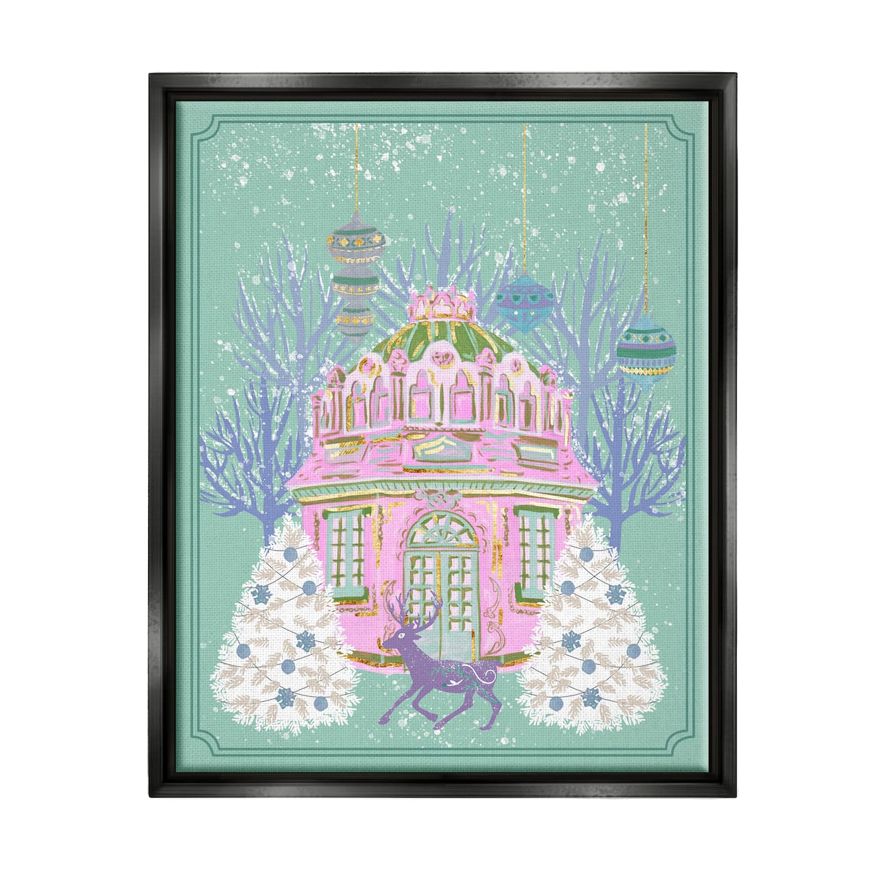 Stupell Industries Vintage Pastel Holiday Reindeer Framed Floater Canvas Wall Art